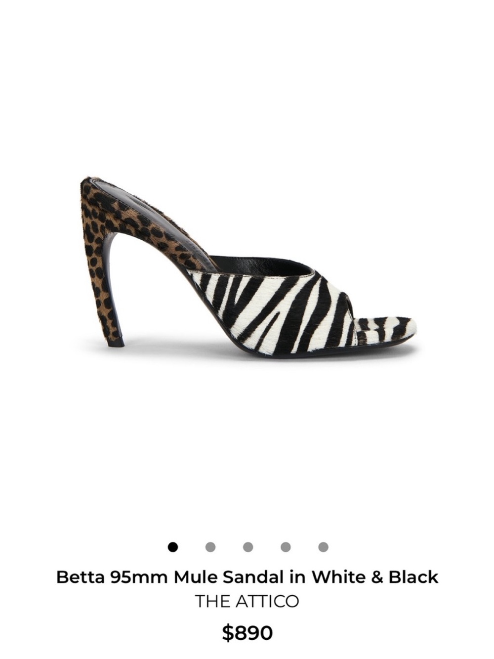 The Attico Black & White Zebra-Print Mule with Brown Leopard Heel